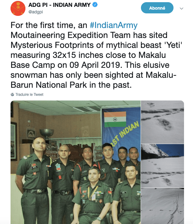 A Yeti Found by the Indian Army?